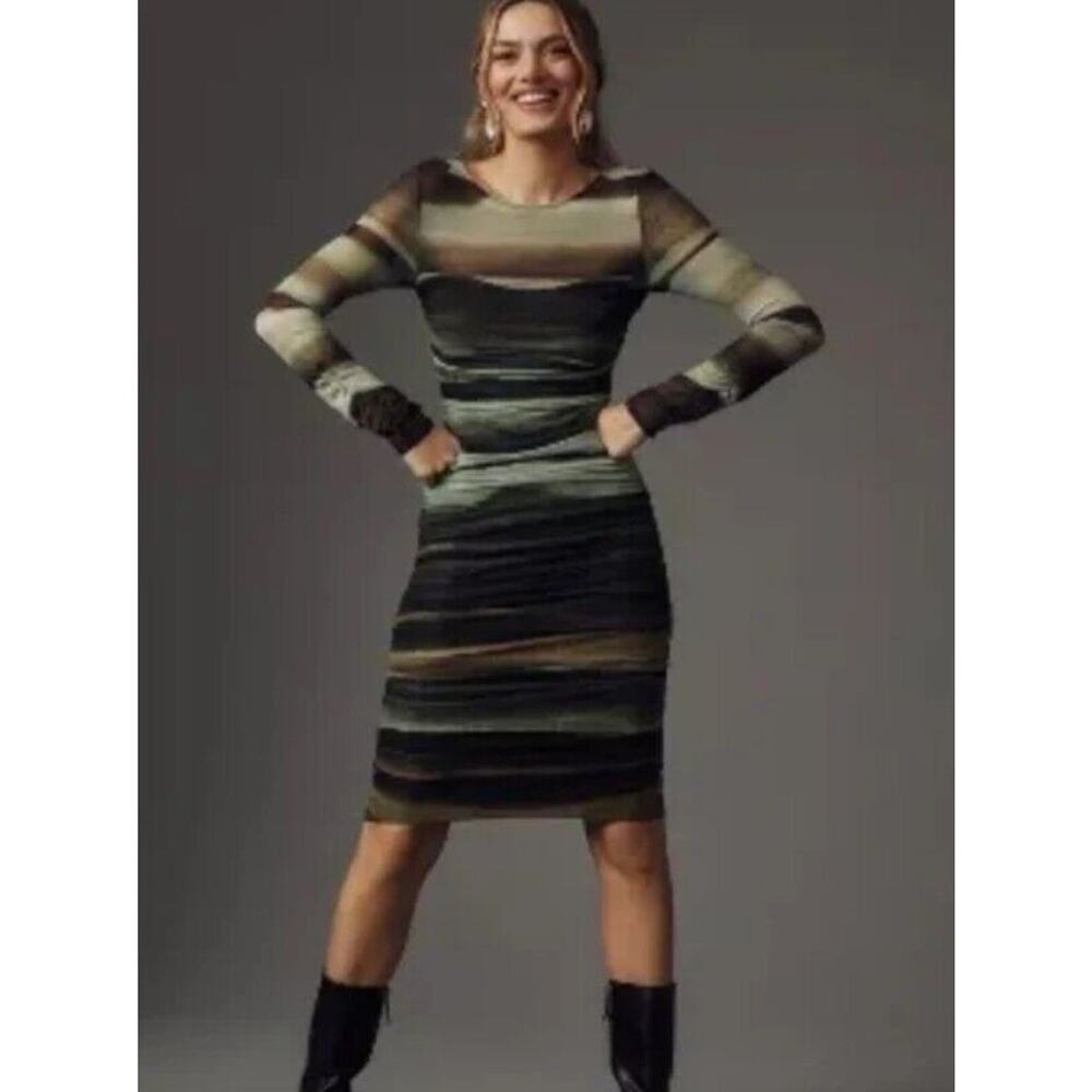 Anthropologie Striped Midi Dress - Green and Black